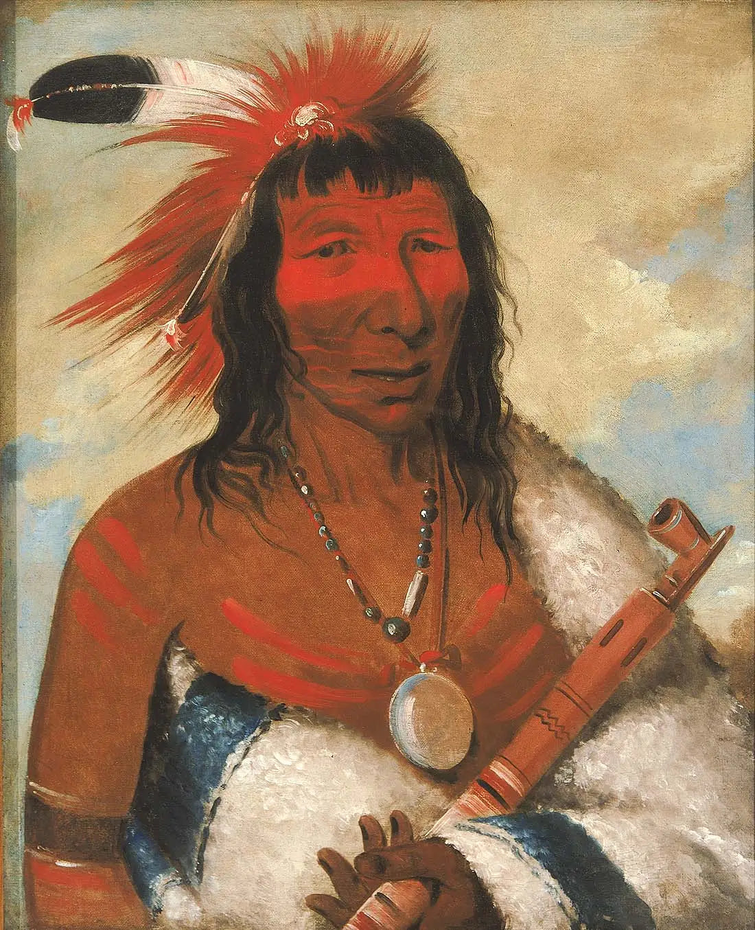 Wá-nah-de-túnk-ah, Grand Aigle (ou Chien Noir), Chef de la bande O-hah-kas-ka-toh-y-an-te - George Catlin image 1 copie de tableau peinte à la main