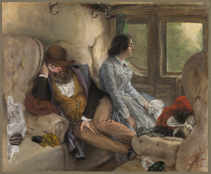 Dans un wagon après un voyage de nuit - Adolph Menzel