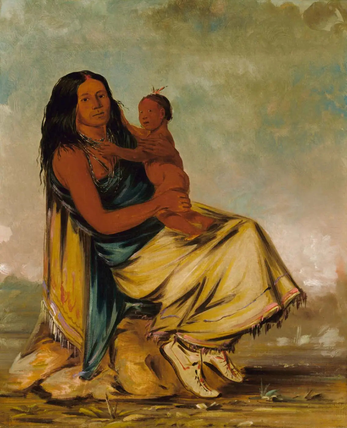 Wáh-chee-te, épouse de Cler-mónt, et son enfant - George Catlin image 1 reproduction réalisée par Alpha Reproduction