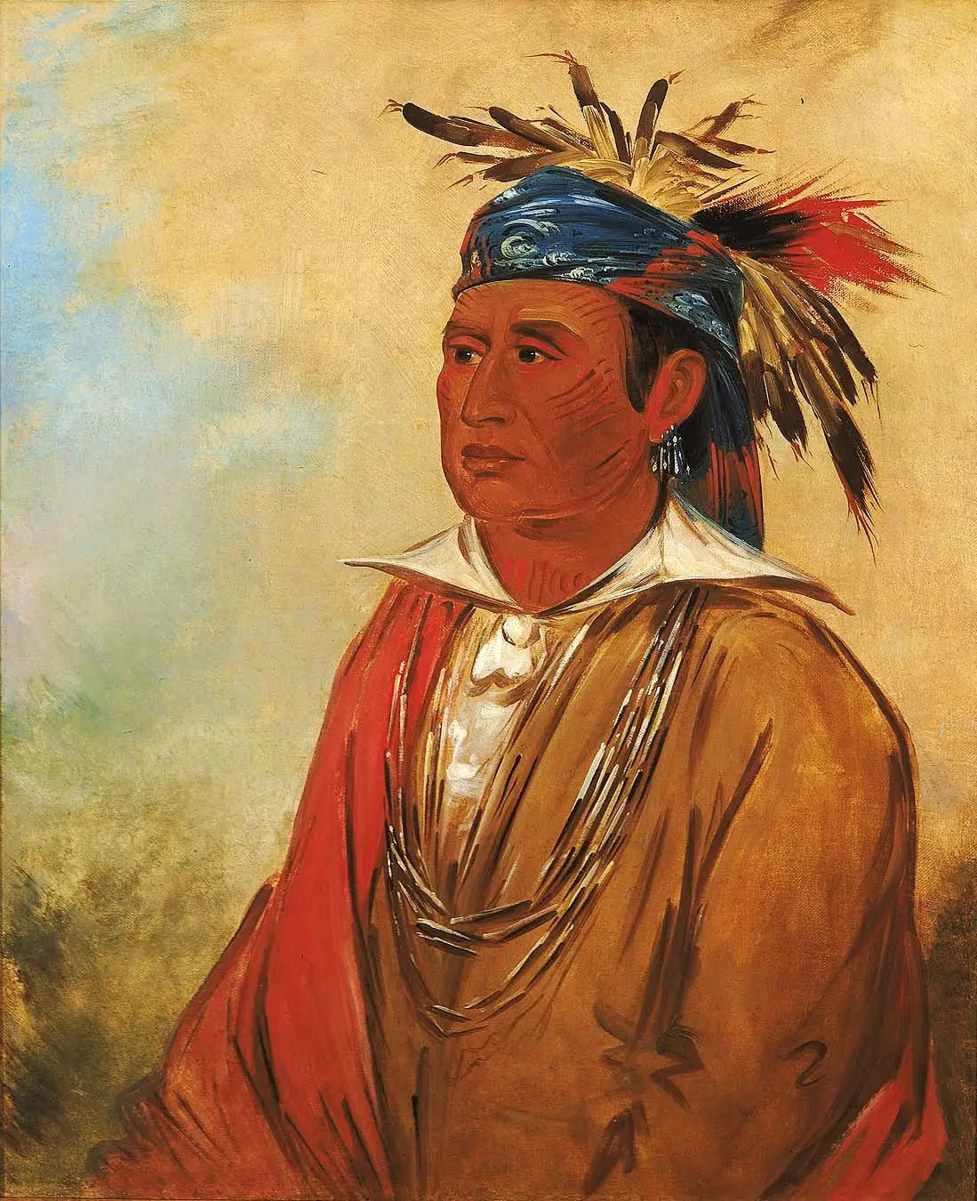 Wah-pón-jee-a, Le Cygne, un Guerrier - George Catlin image 1 copie peinte à la main à l’huile
