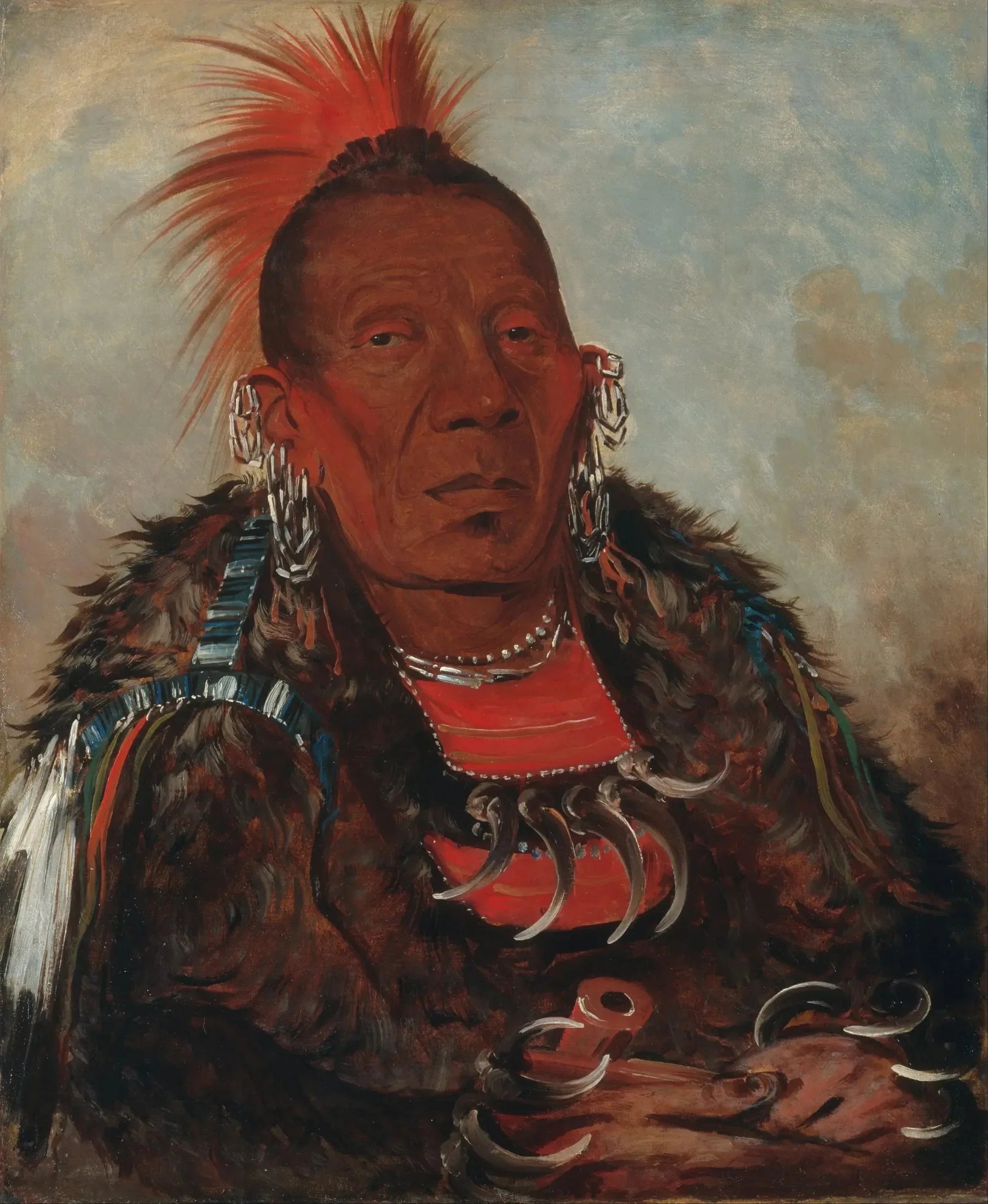 Wah-ro-née-sah, l'encercleur, chef de la tribu - George Catlin image 1 copie peinte à la main à l’huile