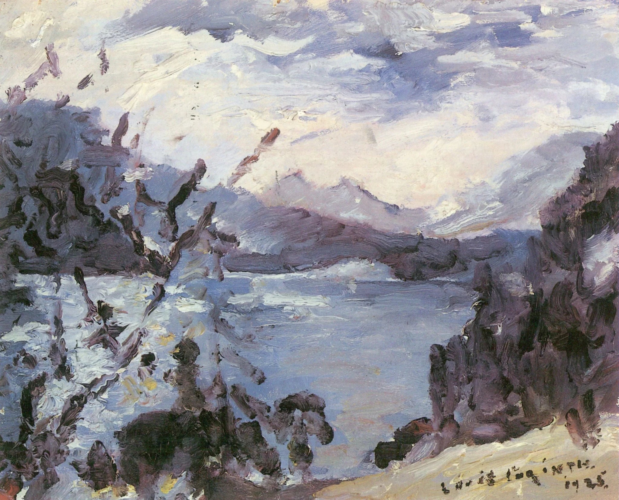 Walchensee mit Bergkette und Uferhang - Lovis Corinth image 1 copie peinte à la main à l’huile