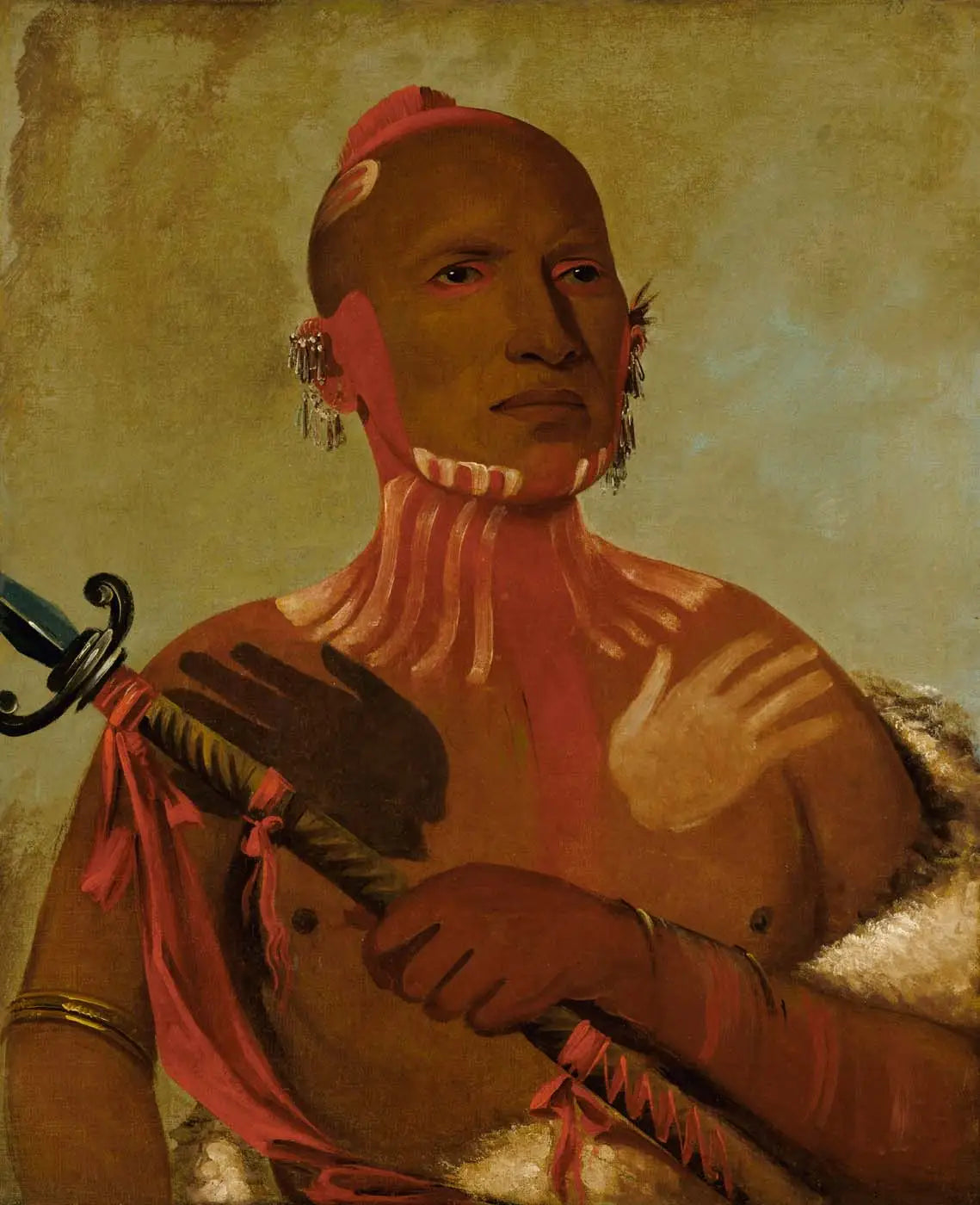 Wée-sheet, tête d'esturgeon, un guerrier renard - George Catlin image 1 reproduction artisanale de tableau