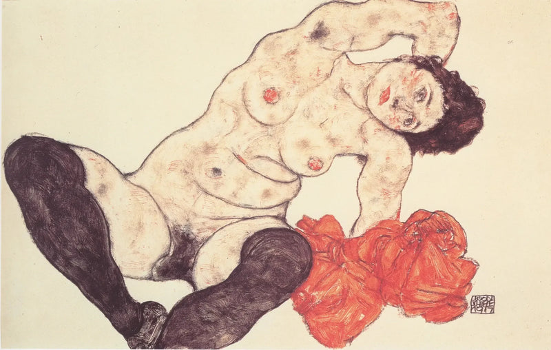 Nu féminin avec une serviette jaune - Egon Schiele