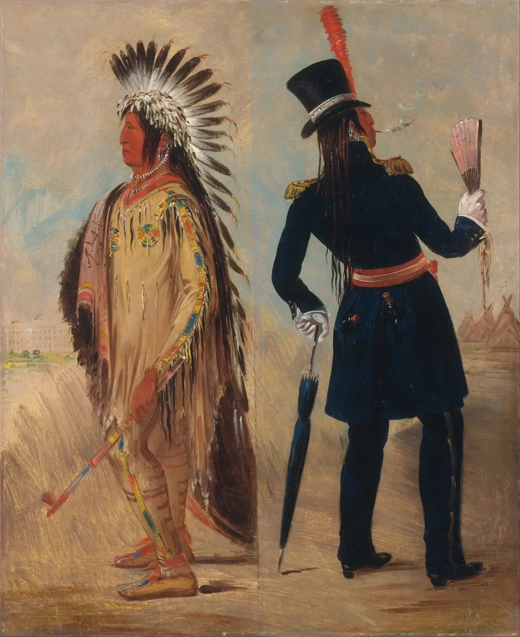 Wi-jún-jon, Tête d'œuf de pigeon (La Lumière) Aller et retour de Washington - George Catlin image 1 reproduction de peinture à l’huile