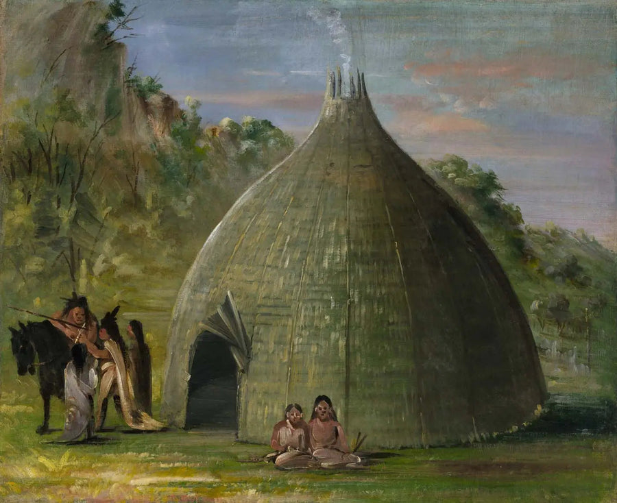 Wichita Lodge, toit de chaume avec herbe des prairies - George Catlin