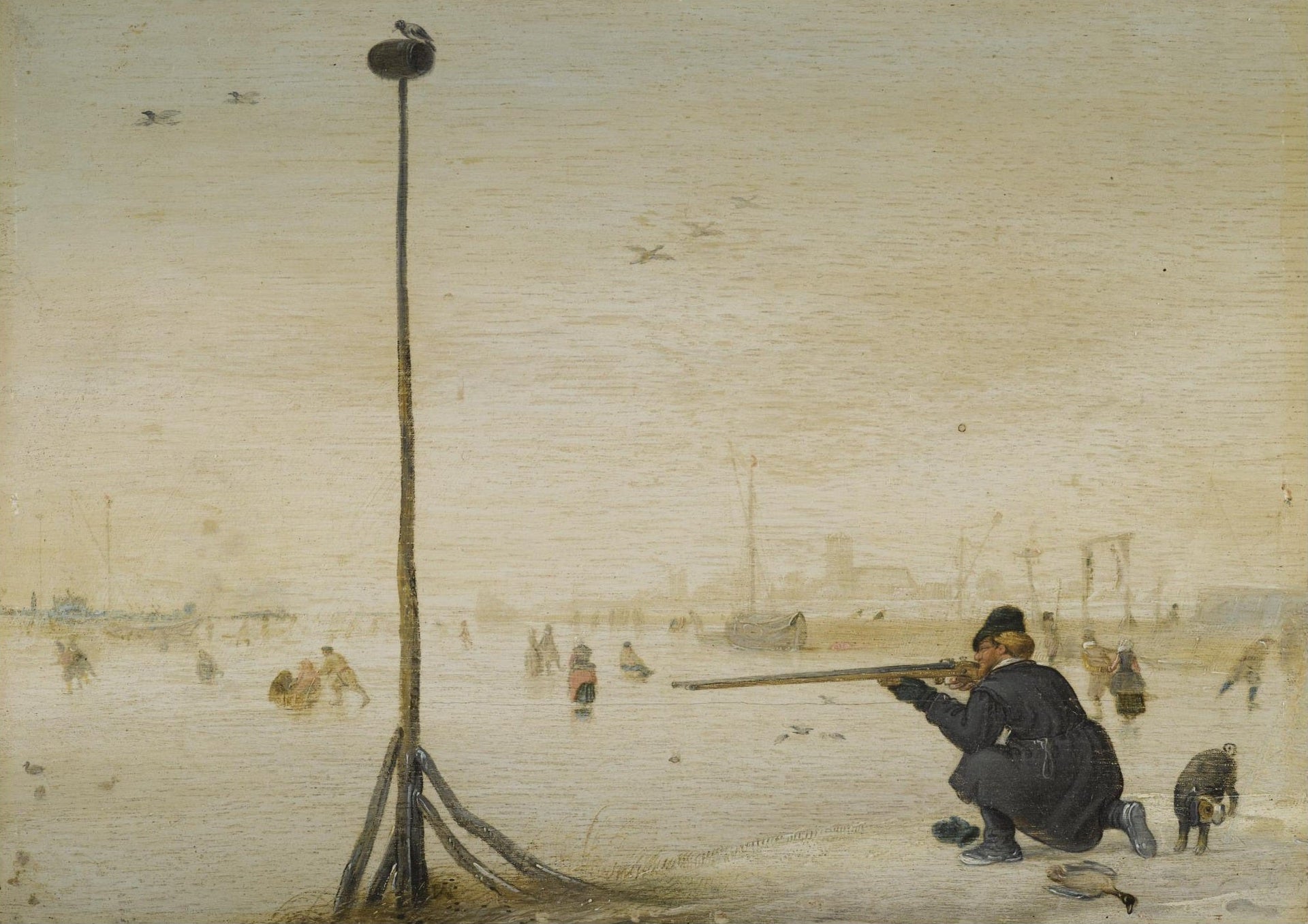 Winterlandschap met een eendenjager - Hendrick Avercamp image 1 copie peinte à la main à l’huile
