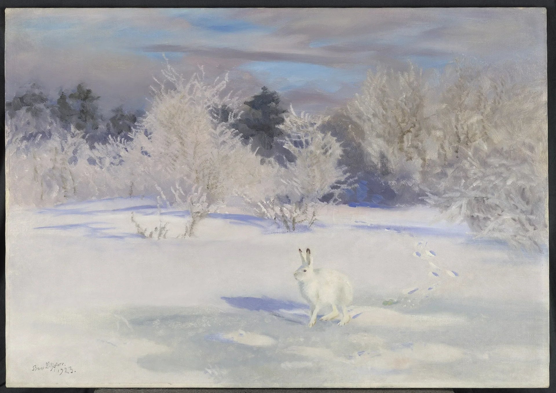 Winterlandschap met sneeuwhaas - Bruno Liljefors image 1 tableau peint à l’huile sur toile