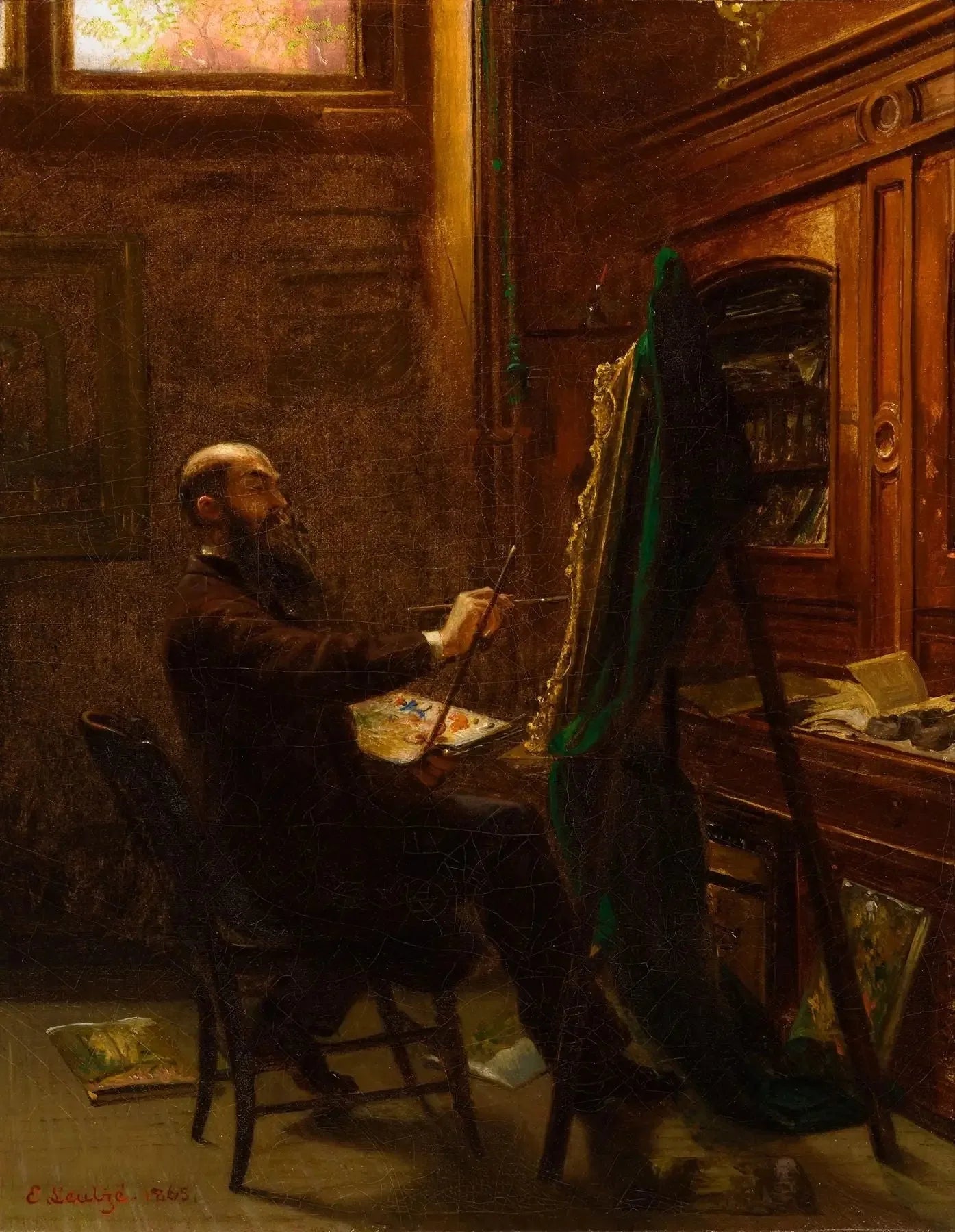 Worthington Whittredge dans son studio de Tenth Street - Emanuel Leutze image 1 reproduction artisanale de tableau