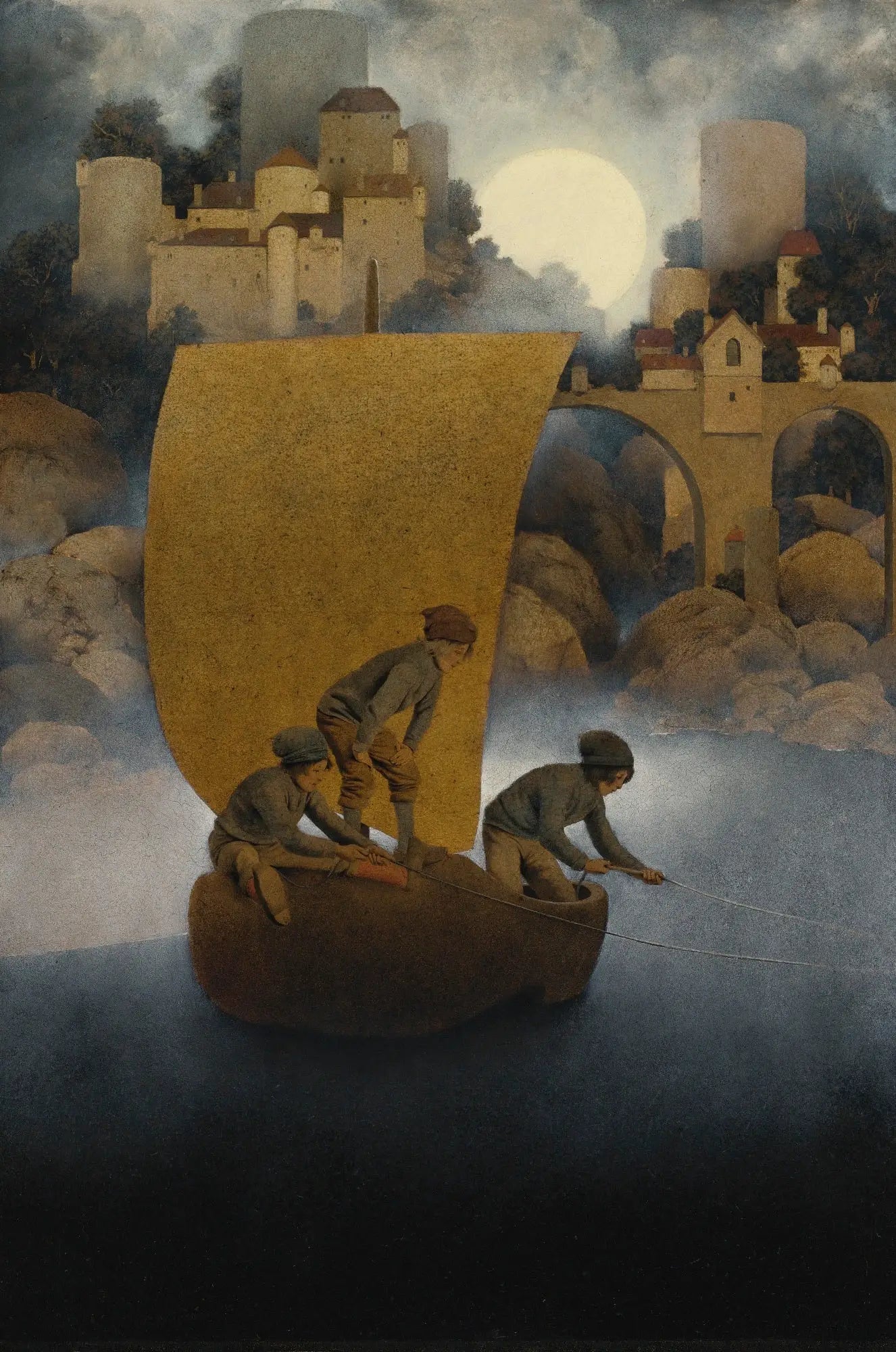 Wynken, Blynken et Nod - Maxfield Parrish image 1 tableau peint à l’huile sur toile