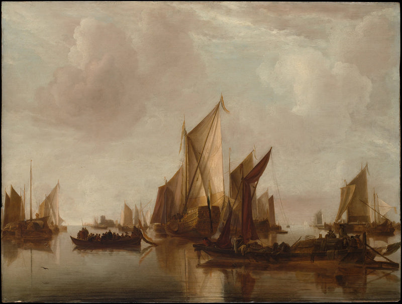 Un yacht d'apparat et d'autres embarcations par mer calme - Jan van de Cappelle