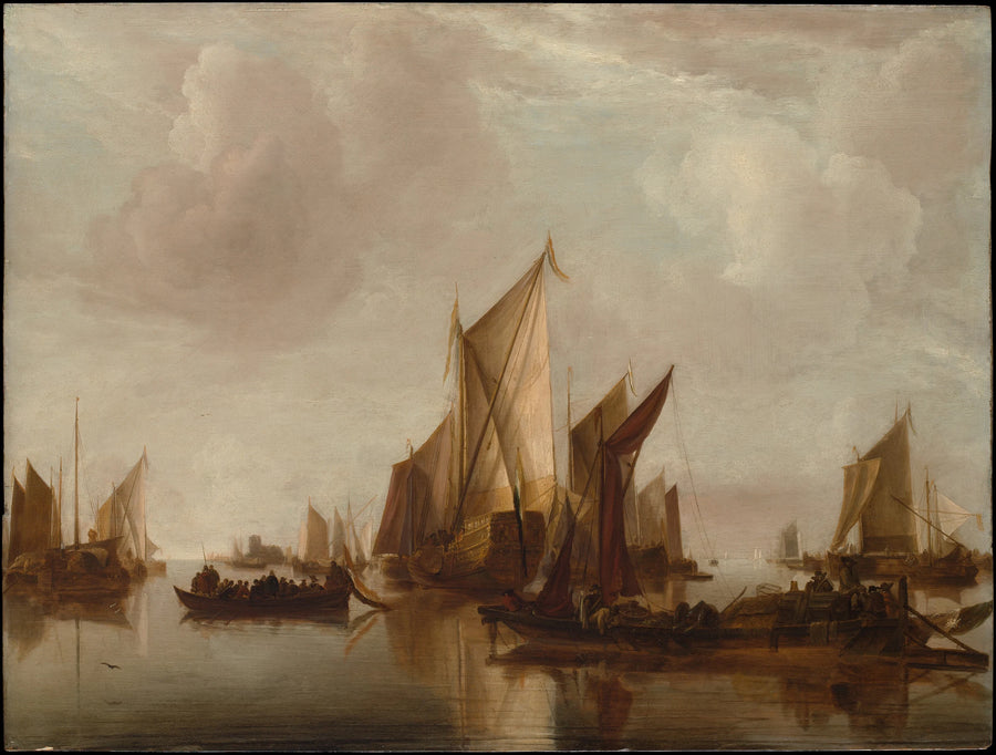 Un yacht d'apparat et d'autres embarcations par mer calme - Jan van de Cappelle