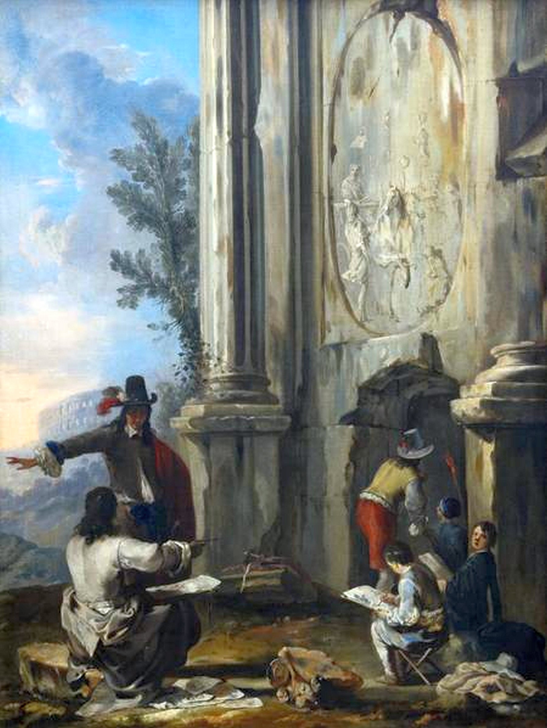 Zeichner in römischen Ruinen - Johann Heinrich Schönfeld image 1 reproduction d’œuvre d’art à l’huile