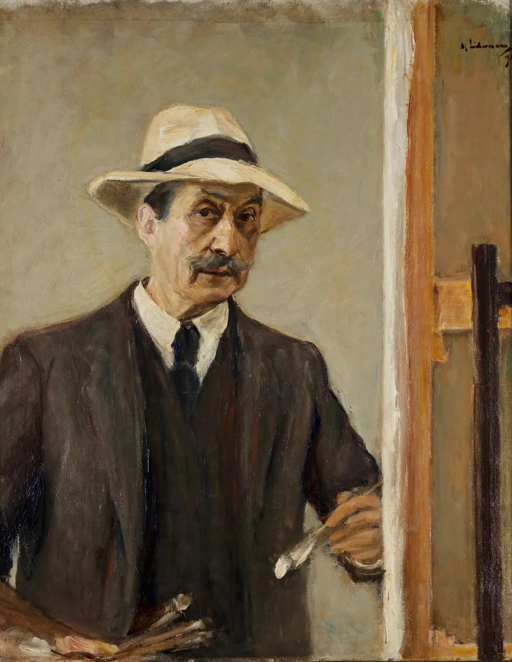 Zelfportret met strohoed - Max Liebermann image 1 reproduction de peinture à l’huile