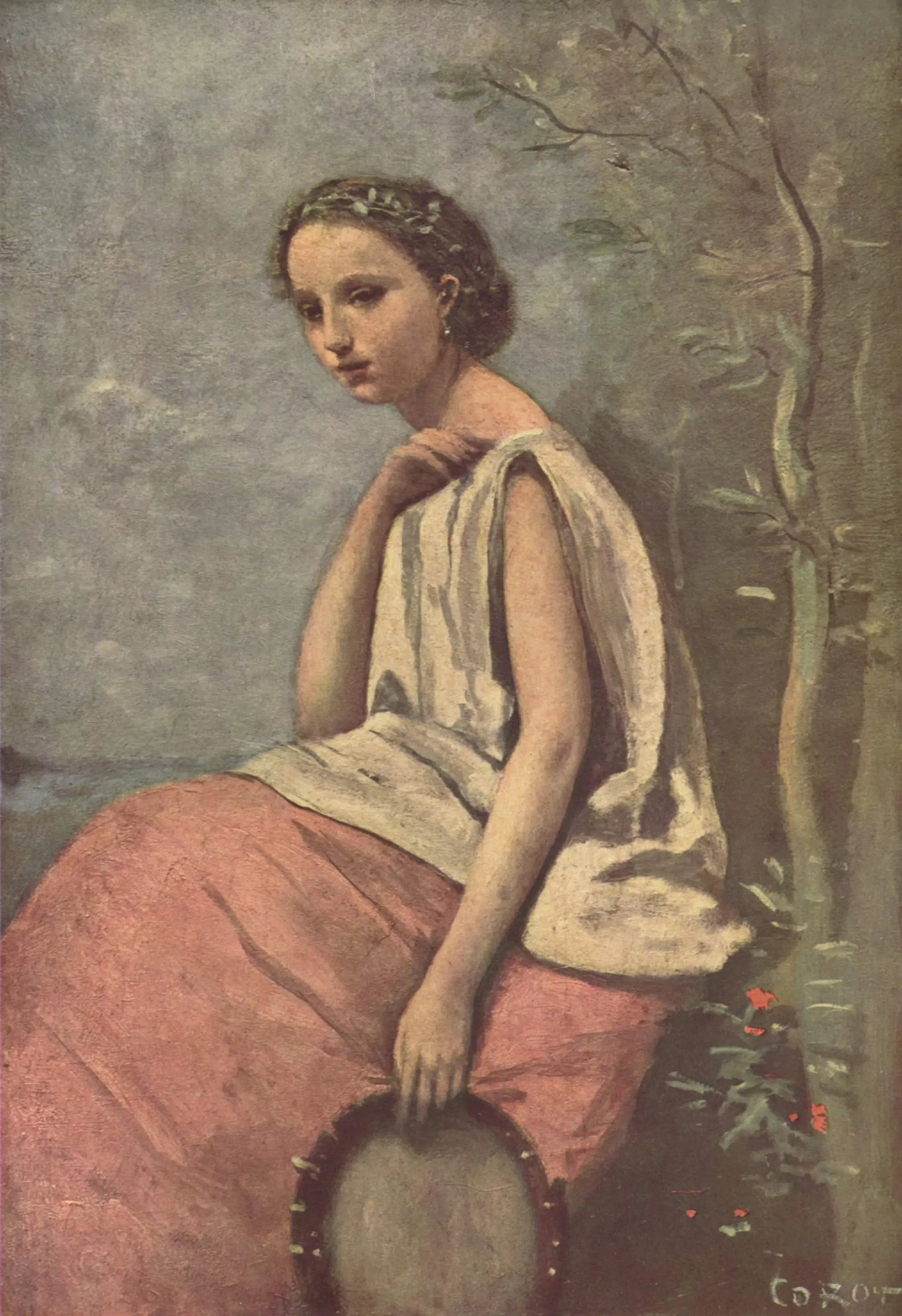 Zingara au tambour de basque - Jean-Baptiste Camille Corot image 1 reproduction artisanale de tableau